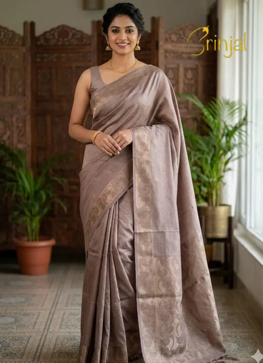 Sage Green Chanderi-Tussar Silk Saree with Zari Border
