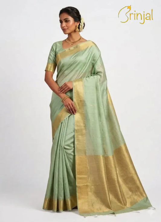 Beige Golden Tussar Silk Saree