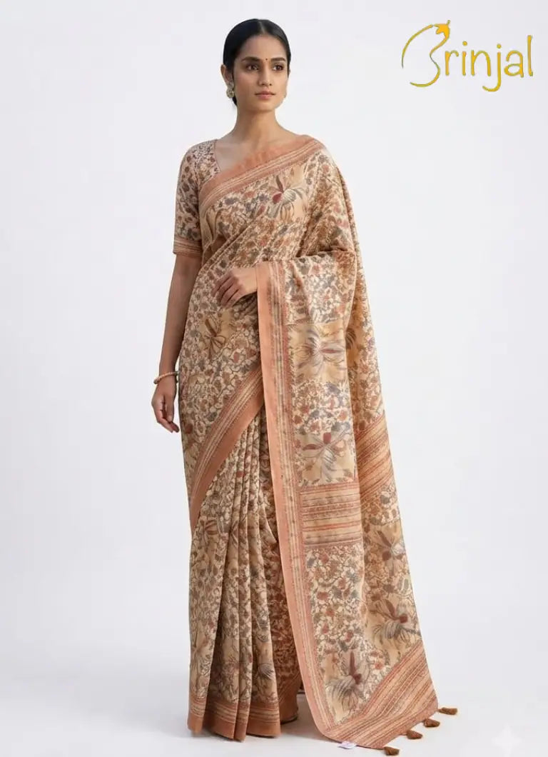 Chanderi Tussar Floral Printed Saree