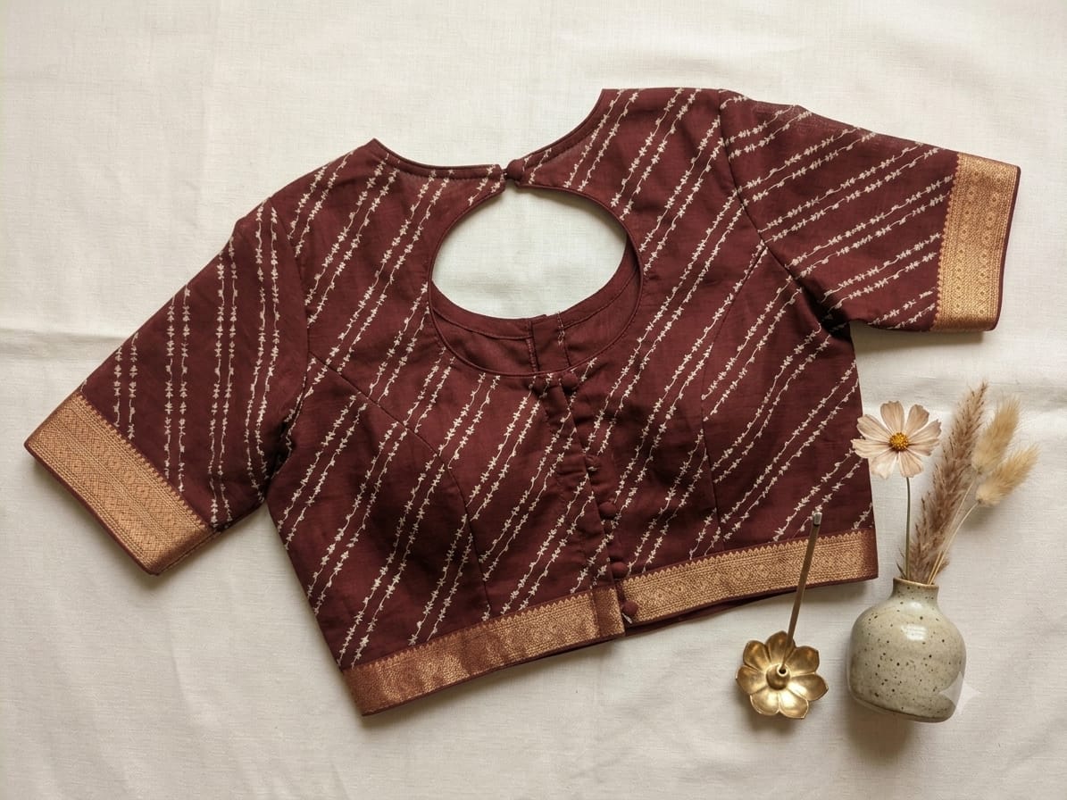 Traditional Maroon Block Print Cotton Saree