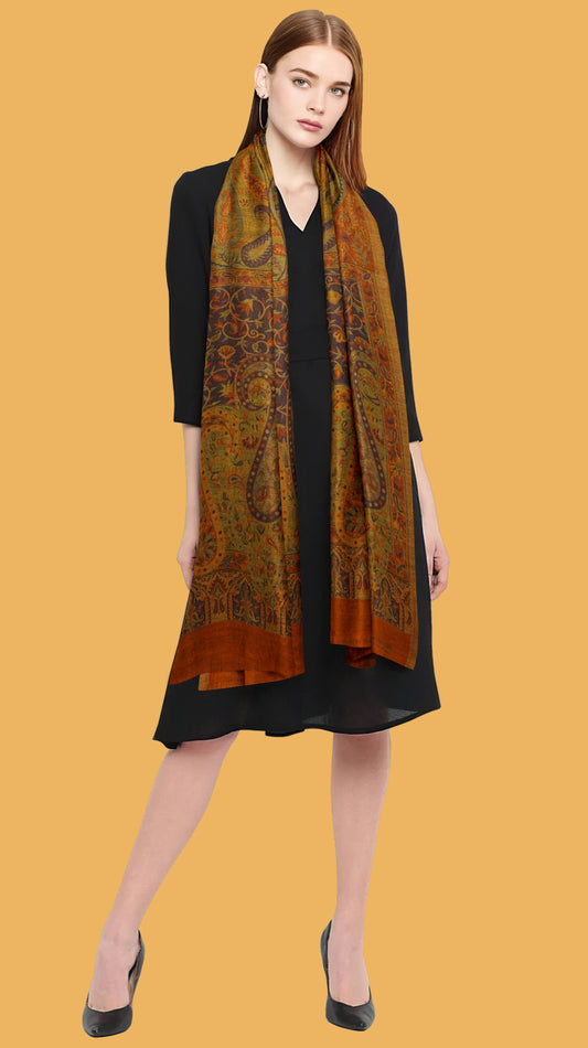 Dark Brown silk wool Stole SW 8872