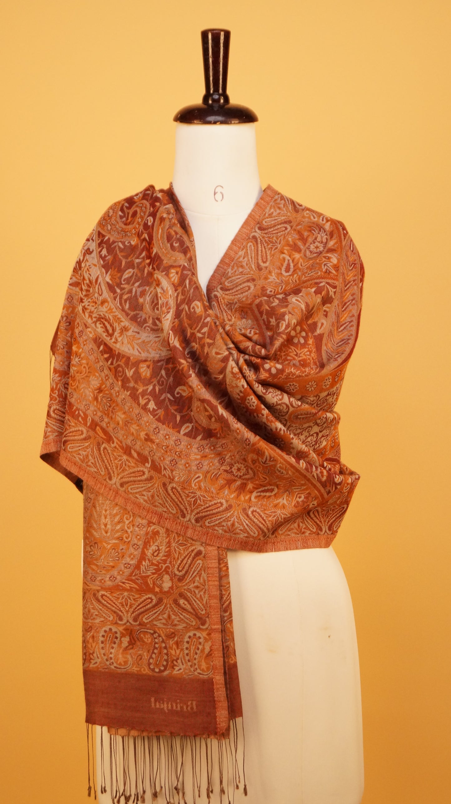 Dark Orange Stole SW 6626 Fringes 20% silk 80% wool 70cmx200cm