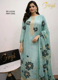 Brinjal Pastel Mint Floral weaving Unstitched Suit Set