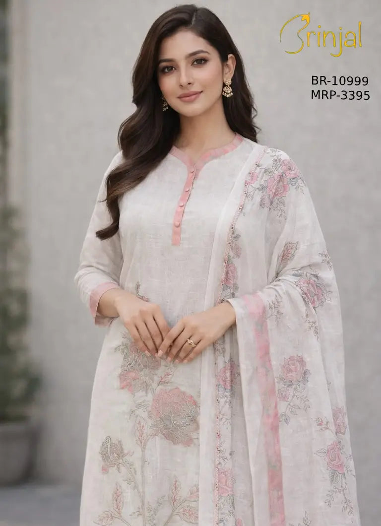 Brinjal Elegant Floral Embroidered Unstitched Suit Set