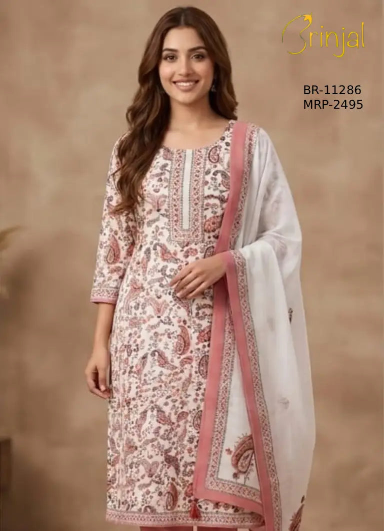 Brinjal Elegant Paisley Embroidered Unstitched Suit Set