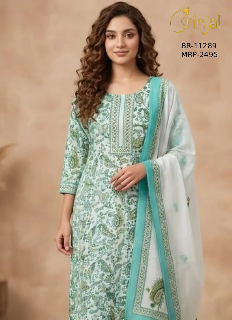 Brinjal Mint Green Paisley Unstitched Suit Set