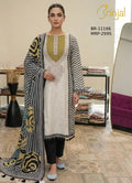 Brinjal Embroidered Unstitched Suit with Printed Dupatta