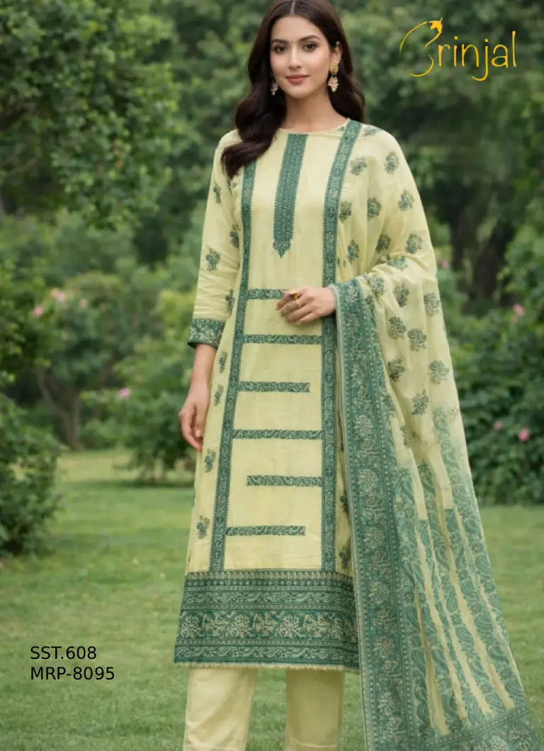 BRINJAL Premium Unstitched Suit Set