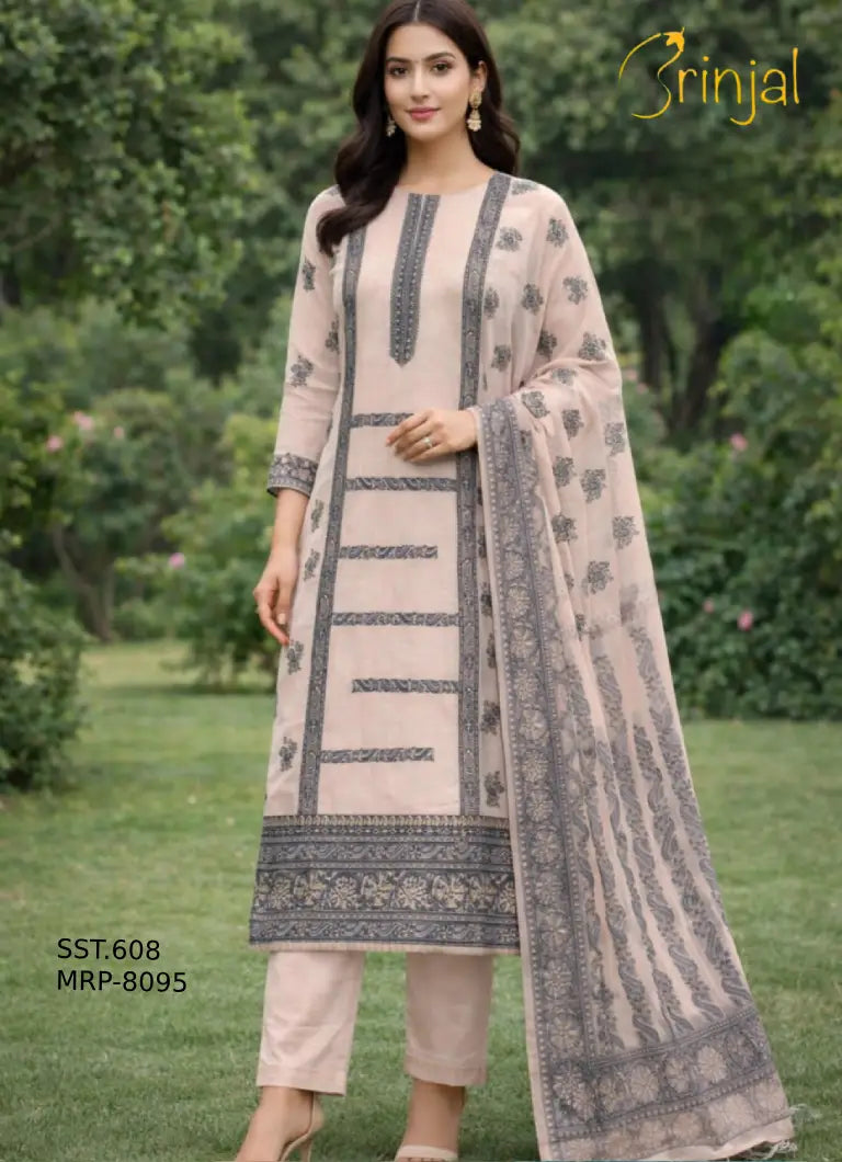 Cotton Silk Elegant Embroidered Suit Set