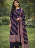Brinjal Royal Navy Embroidered Cotton Silk Suit
