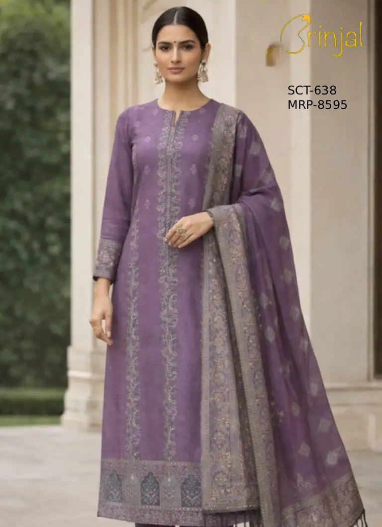 Brinjal Lavender Cotton Silk Unstitched Suit