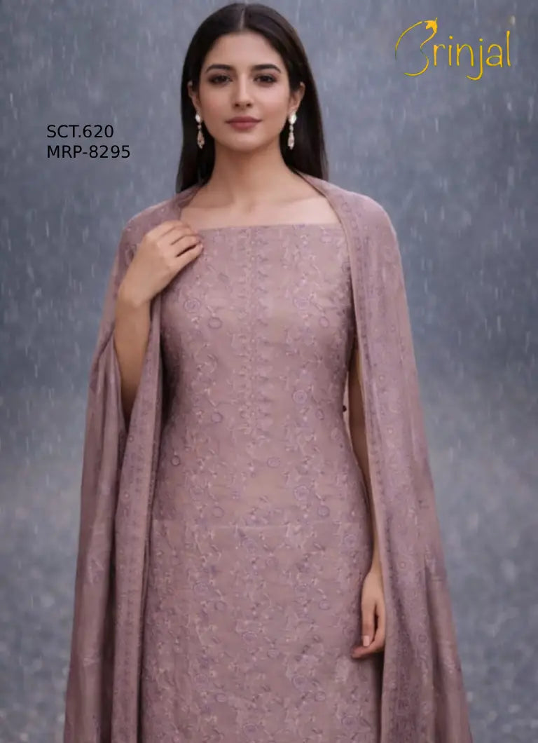 Brinjal Premium Mauve Cotton Silk Unstitched Suit