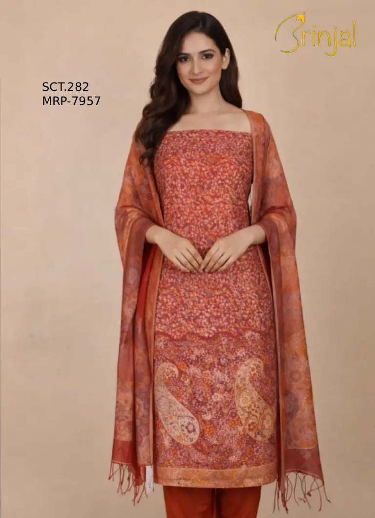 Rust Cotton Silk Suit