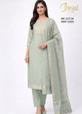 Brinjals Sage Green Chanderi Silk Unstitched Suit Set
