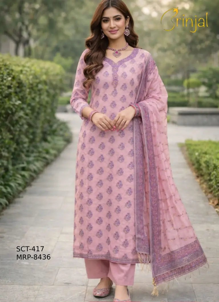 Elegant Cotton Silk Suit Set