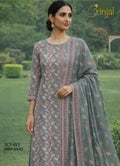 Elegant Grey Leaf Print Cotton Silk Suit Set