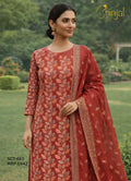 Elegant Rust Leaf Print Cotton Silk Suit Set