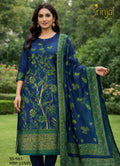 Royal Blue Weaving Cotton Silk Suit