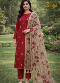 Red Brocade Weaving & Printed Dupatta Suit Set