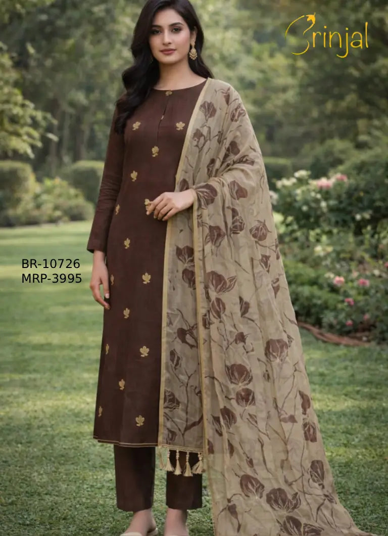 Elegant Brown weaving Suit with Dupatta