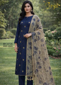 Midnight Blue weaving Kurta Set with Floral Dupatta