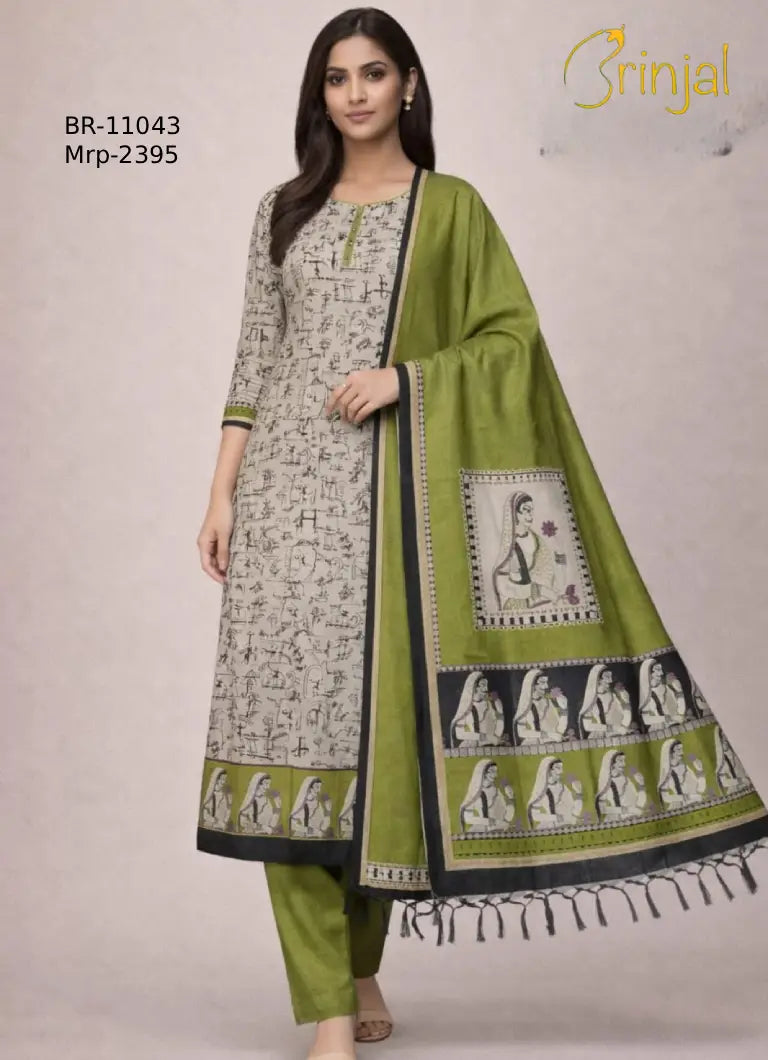 Grey & Olive Print Suit Set