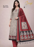 Brinjal Traditional Art Handprint Unstitched Suit