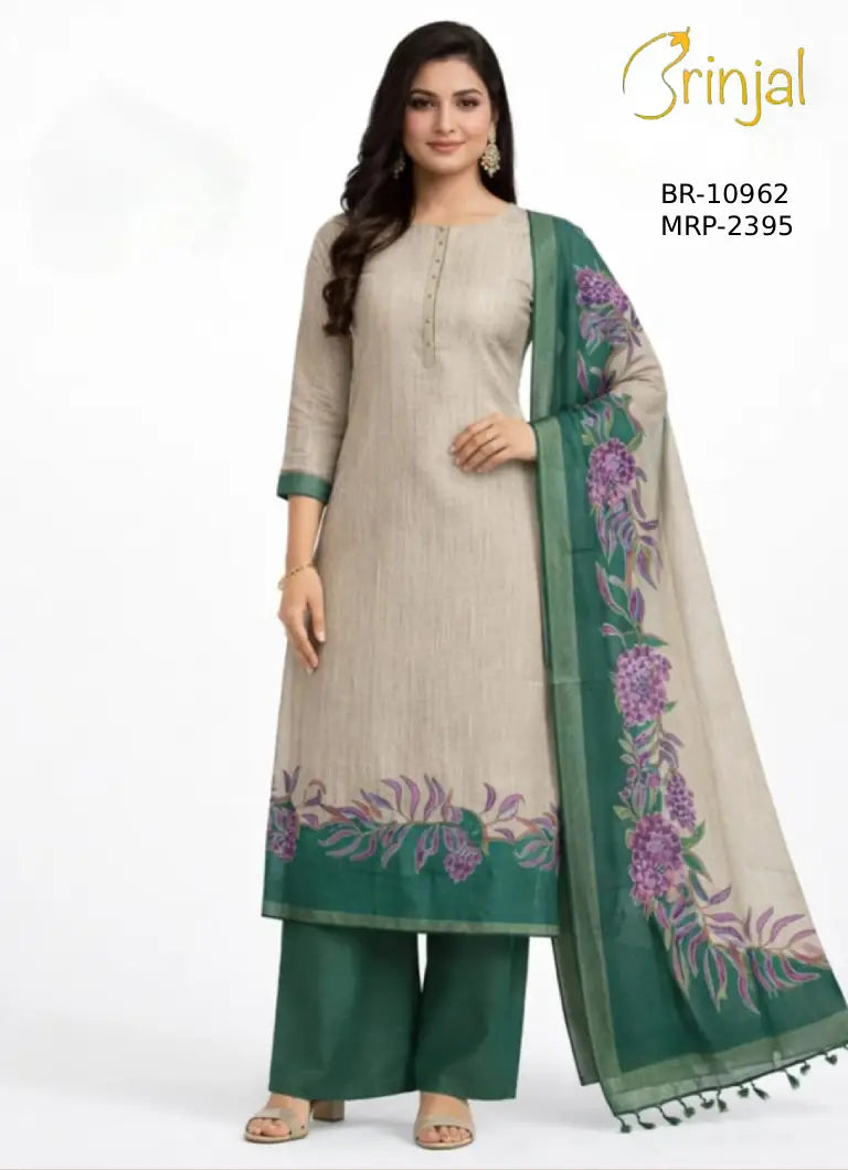 Brinjal Beig e Floral Print Suit