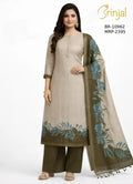Brinjal Olive Green Floral Print Unstitched Suit Set