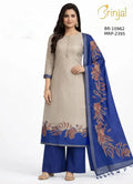 Brinjal Elegant Beige & Royal Blue Printed Unstitched Suit