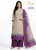 Brinjal Classic Beige & Purple Premium Unstitched Floral Suit Set