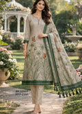 Brinjal Elegant Botanical Print Linen Suit