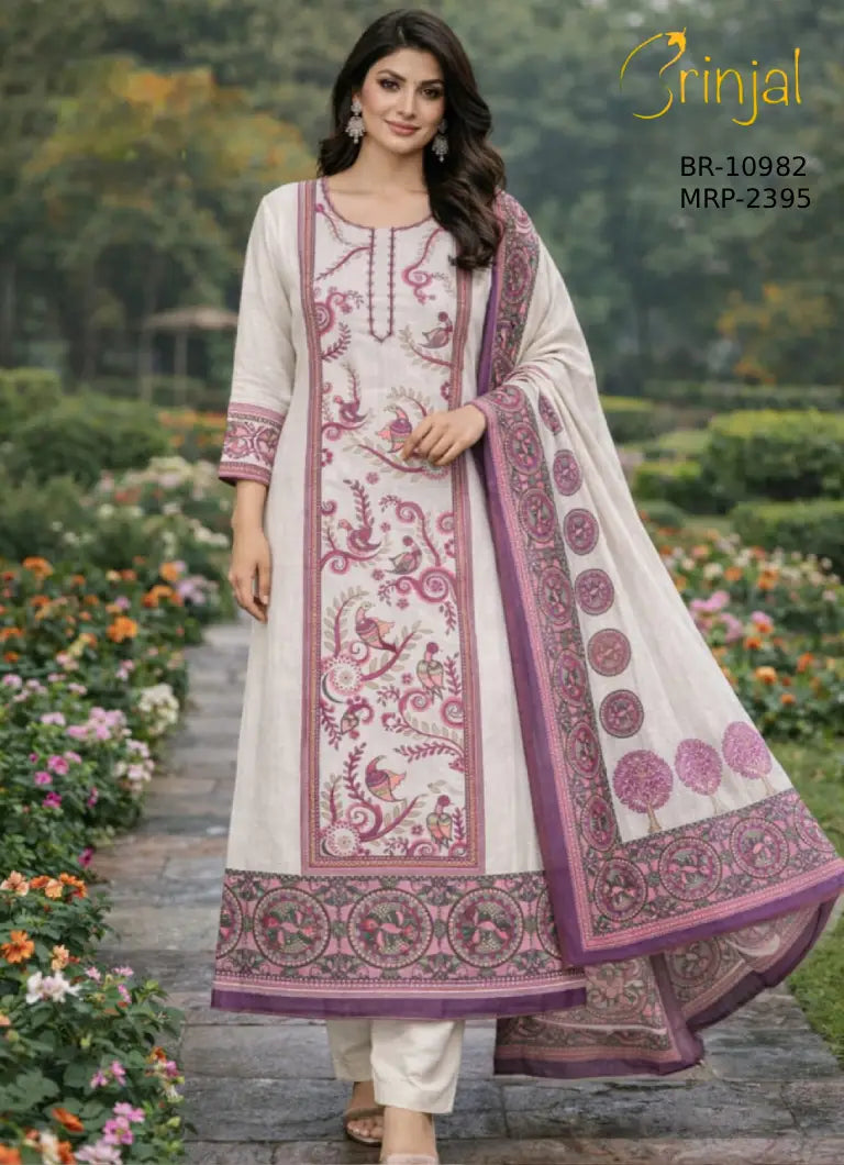 Brinjal Elegant Floral Print  Suit Set