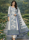 Ivory & Blue Kalamkari Print Unstitched Suit Set