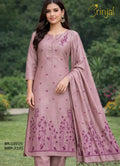 Brinjal Elegant Tussar Silk Embroidered Suit Set