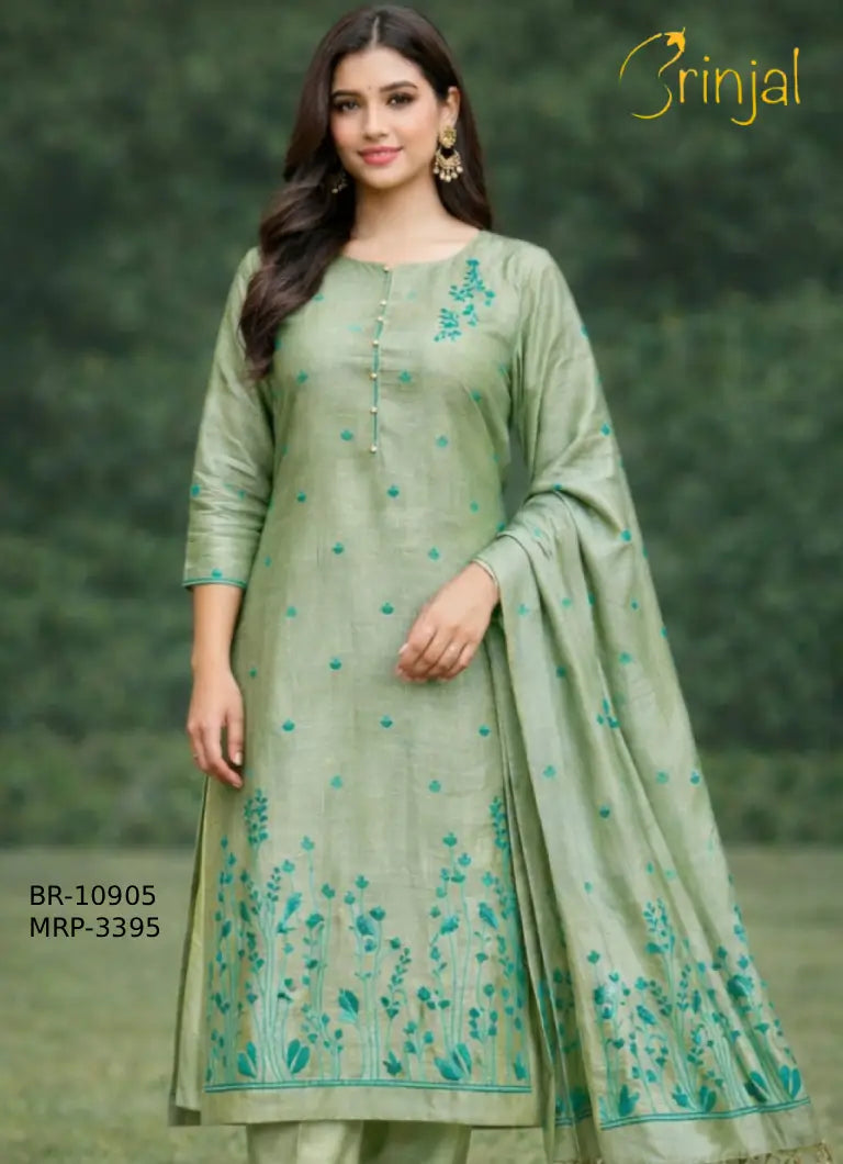 Elegant Tussar Silk Brinjal Kurta Set