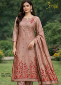 Elegant Tussar Silk Suit with Floral Embroidery