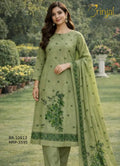 Sage Green Floral Embroidered Tussar Silk Unstitched Suit Set