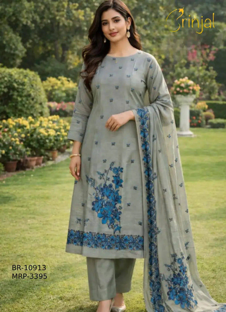 Brinjal Elegant Tussar Silk Suit