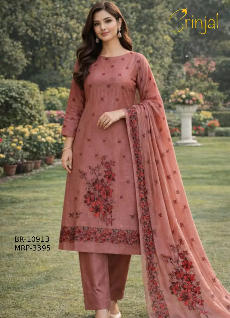 Elegant Floral Embroidered Tussar Silk Suit Set