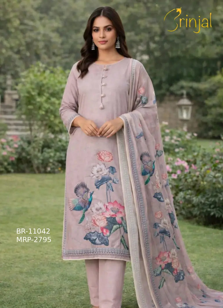 Elegant Floral & Bird Motif Embroidered Kurta Set