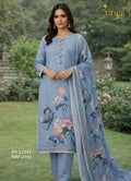 Blue Floral Peacock Embroidered Suit Set