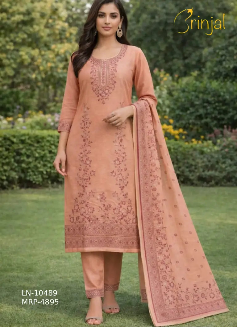 Brinjal Premium Linen Unstitched Suit Set