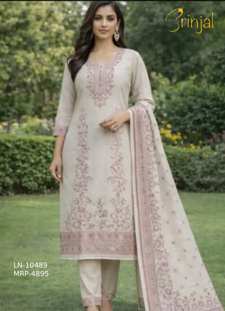 Brinjal Luxury Pure Linen Suit Set