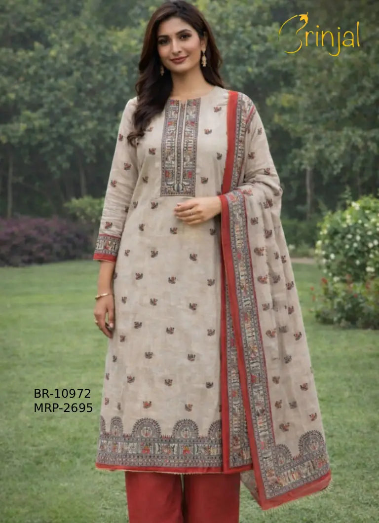 Elegant Linen Embroidered Kurta Set
