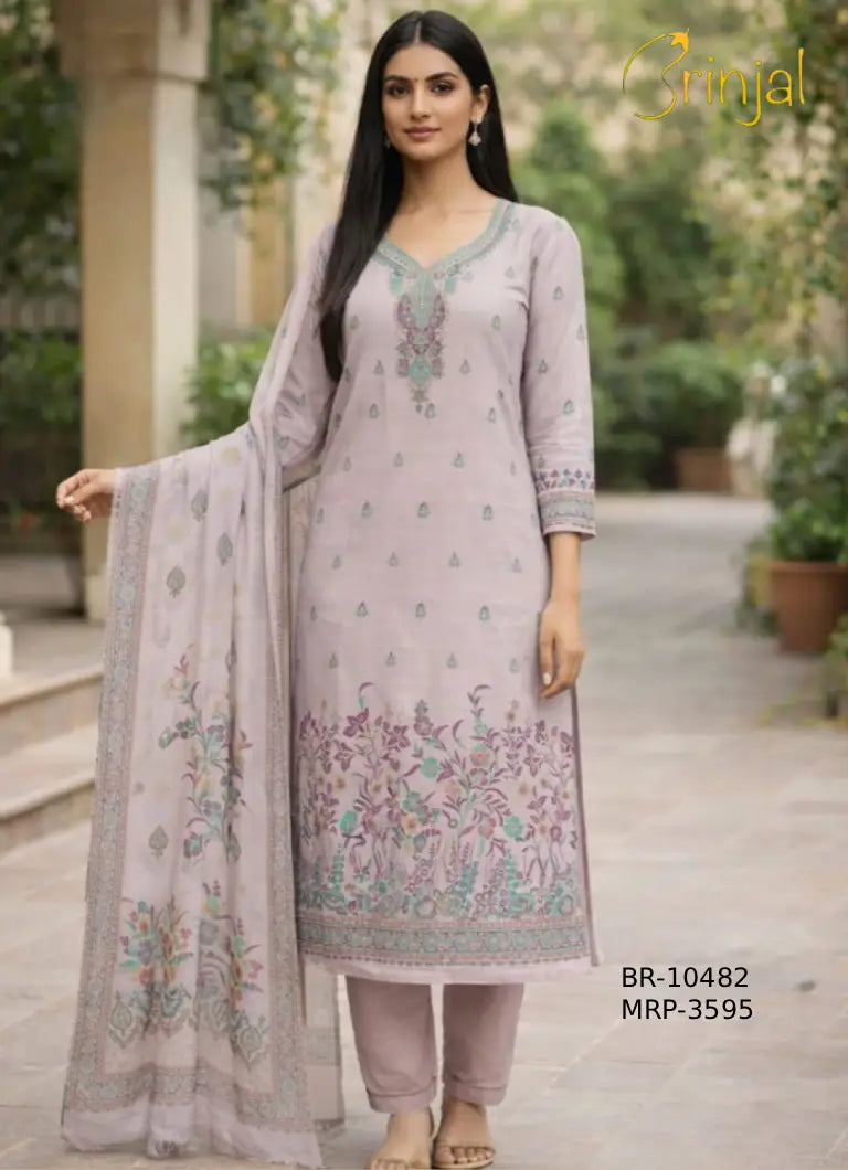 BRINJAL Premium Pure Cotton Floral Suit