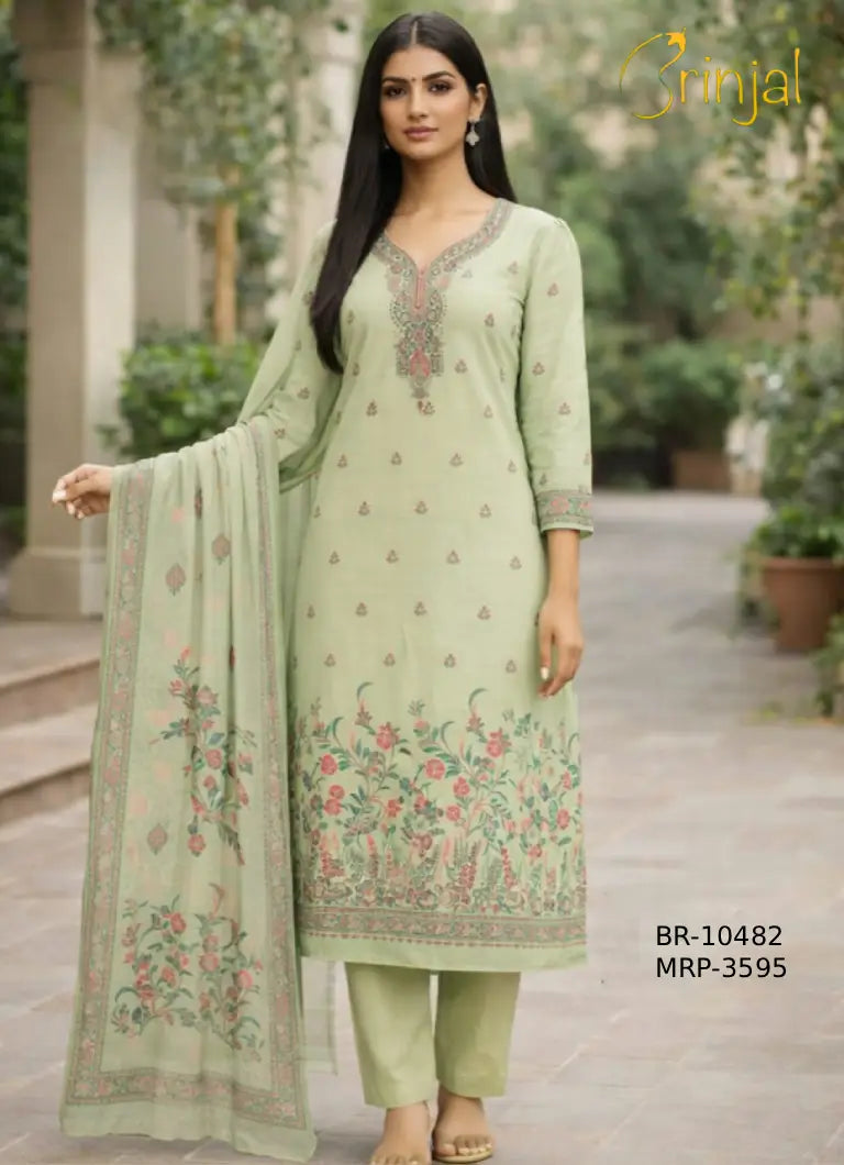 BRINJAL Pure Cotton Embroidered Suit Set