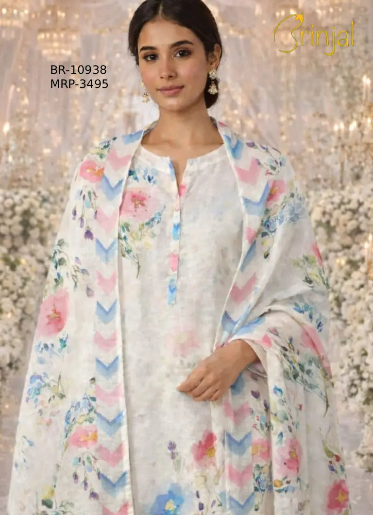 Pastel Floral Hand-Embroidered Unstitched Suit Set