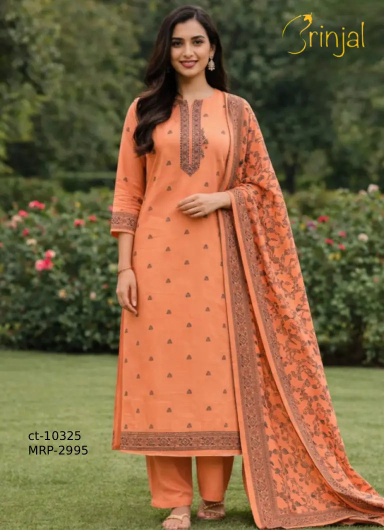 Elegant Orange Linen Cotton suit