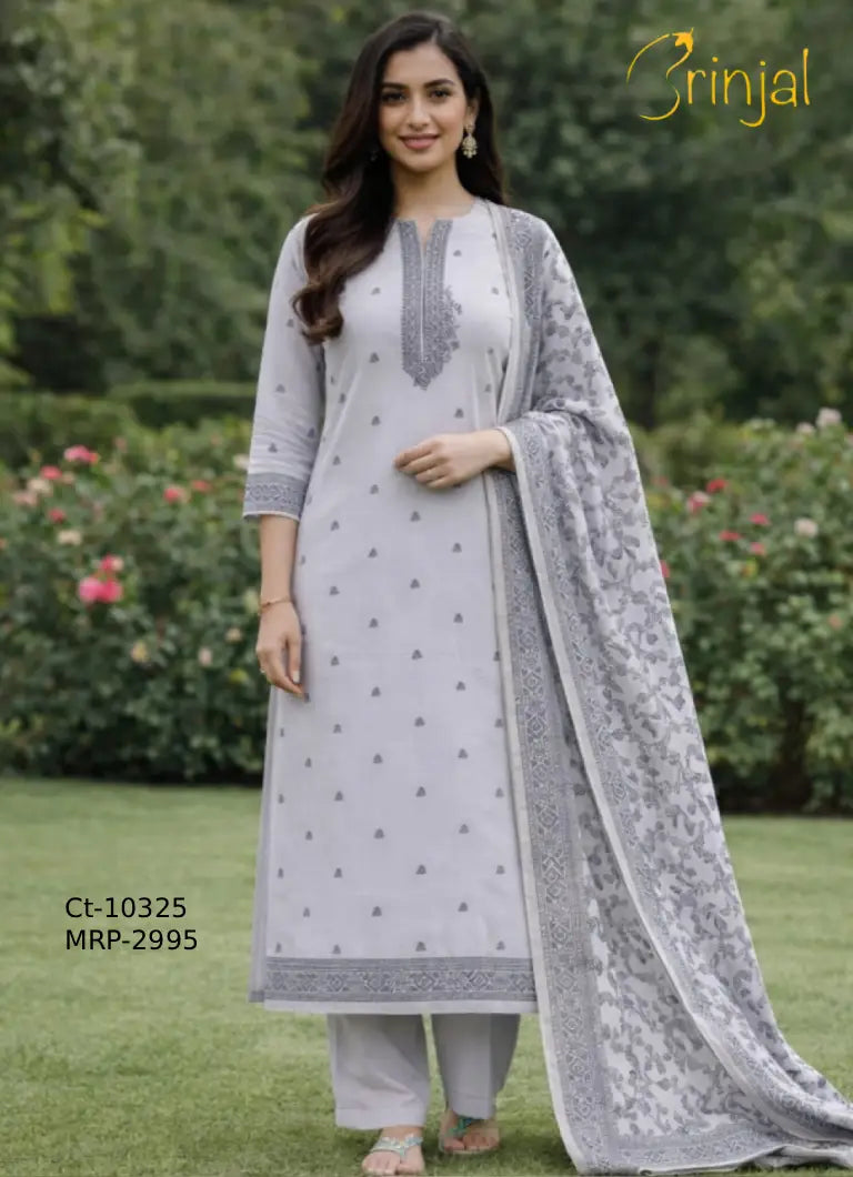 Elegant Grey Linen Cotton Unstitched Suit